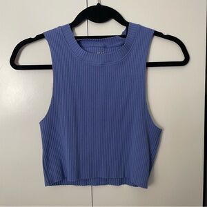 Aerie Real Good Ribbed Blue High neck tank top crop M stretchy